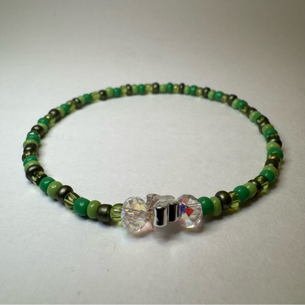 Hand Crafted Green and Sterling Silver Butterfly Faceted Beaded Bracelet